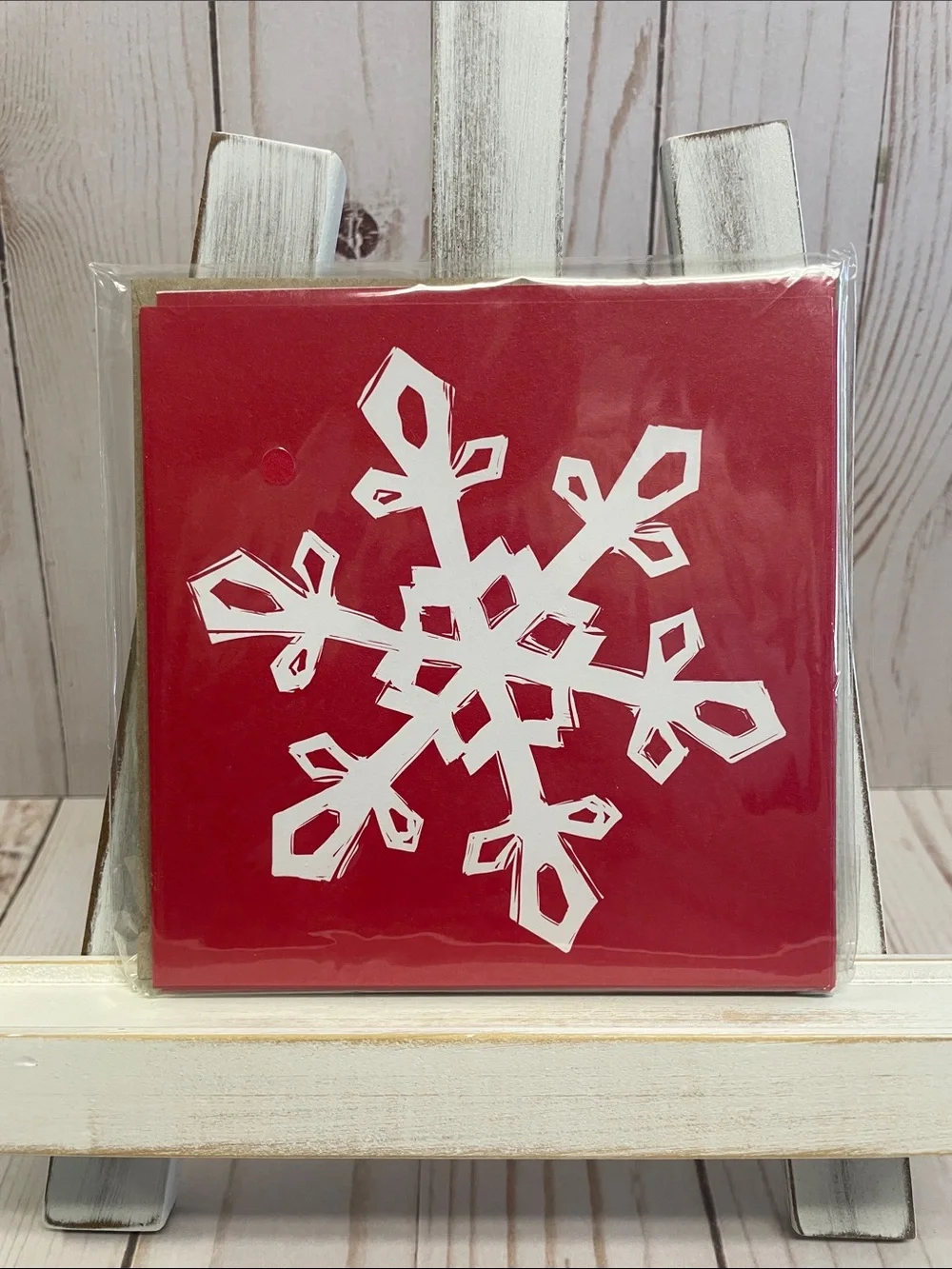 Christmas Holiday Winter Lodge Set 6 Note Card 5” Square Red White Snowflake NEW